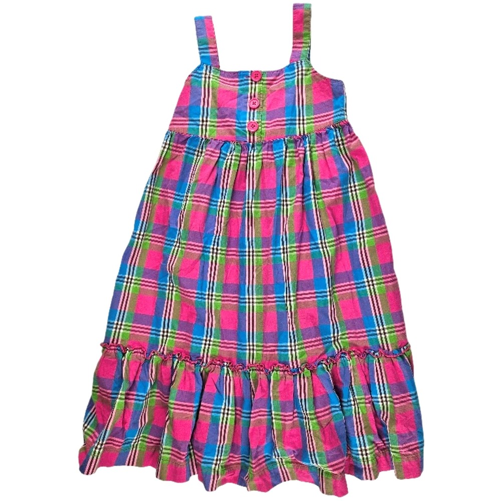 Hanna Andersson 6 7 Girls Pink Plaid Sleeveless Dress Cotton 120 Green Blue